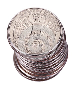 Isolated Quarter Dollar Coin Stack