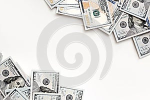 Stack of US paper currency. Dollars closeup concept. American Dollars cash money. One hundred dollar banknotes.