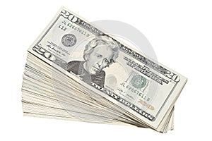 Stack of US Twenty Dollar Bills Currency photo