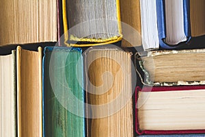 Stack of Used Old Books, top view