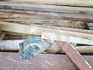Stack of used plank and tatter photo
