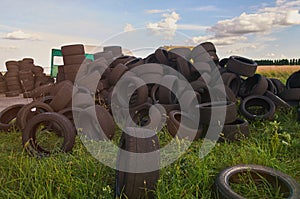 Stack of used tyres