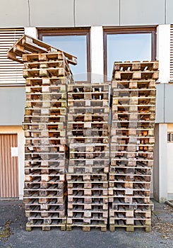 Stack of used wooden pallets