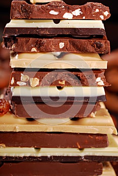 Stack of various chocolate bars