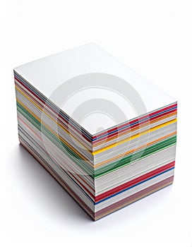 Stack of Various Colored Paper Sheets on White Background Studio Shot