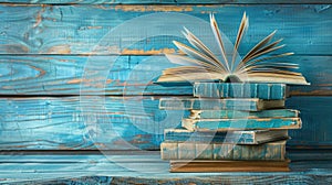 The stack of vintage books..AI generated image