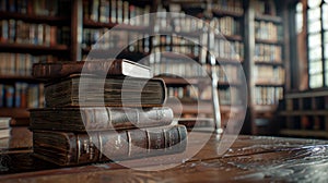 The stack of vintage books. AI generated