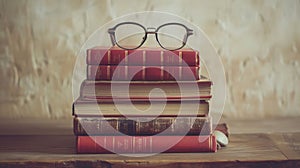 The Stack of Vintage Books. AI generated