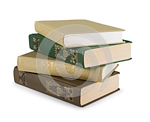 Stack of vintage books in a green cover