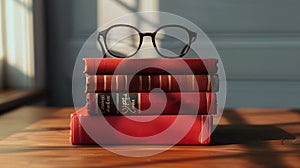 The stack of vintage books. AI generated