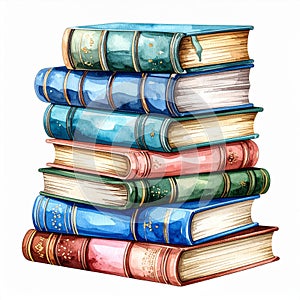 Stack of Vintage Books Watercolor Illustration