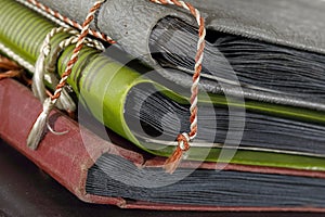 Stack of vintage photo albums