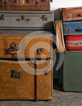 Stack of of vintage suitcases