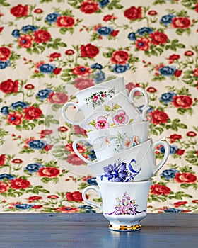 Stack of vintage tea cups