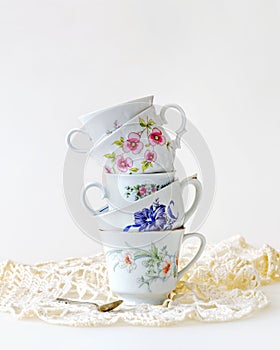 Stack of vintage tea cups