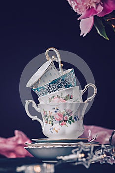 Stack of vintage tea cups