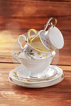 Stack of vintage tea cups