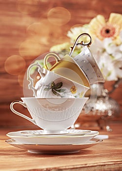 Stack of vintage tea cups