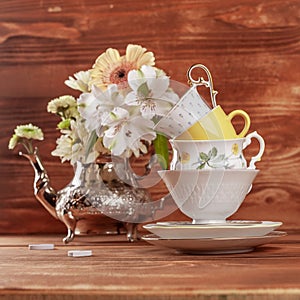 Stack of vintage tea cups