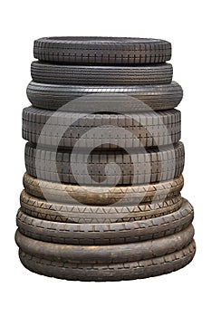 Stack of vintage worn car tires