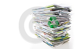 Stack of waste paper, old magazines, newspapers and leaflets for recycling