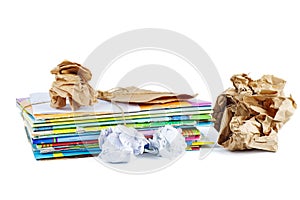 Stack of wastepaper isolated on white. Paper recycling photo