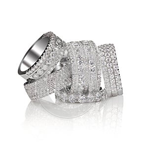 Stack of wedding bridal engagement band rings