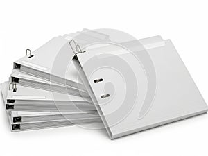 Stack of white binders isolated on white background