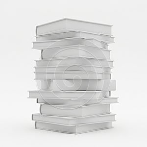 Stack of White Blank Books on White Background empty