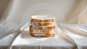 Stack of White Bread Slices on a Classic Tablecloth