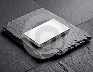 Stack of White Business Cards on Dark Textured Stone Background