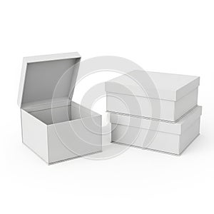 A stack of white cardboard boxes