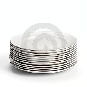 Stack Of White Ceramic Plates Isolated On A White Background