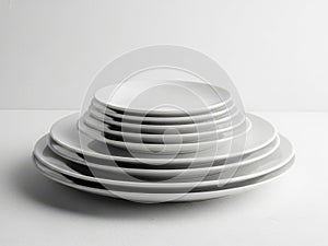 Stack of white ceramic plates isolated on white background
