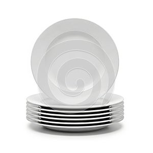 Stack of white ceramic plates isolated on white background