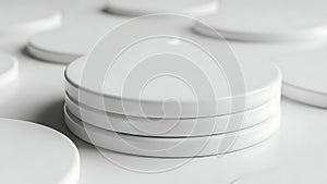 Stack of white circular objects on a white surface