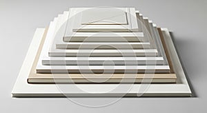 A stack of white and cream-colored stationery items, including envelopes and