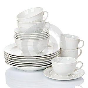 Stack of White Dishware Isolated on White Background
