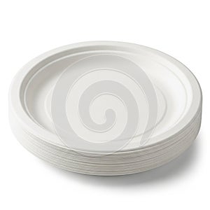 Stack of White Disposable Paper Plates on White Background dish eco-friendly