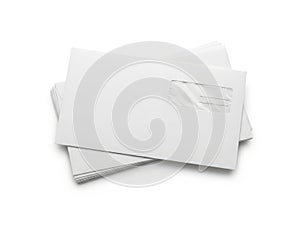 Stack of white envelopes isolated on white background