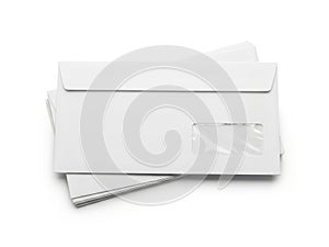 Stack of white envelopes isolated on white background