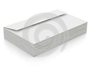Stack of white envelopes isolated on white background