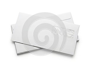 Stack of white envelopes isolated on white background