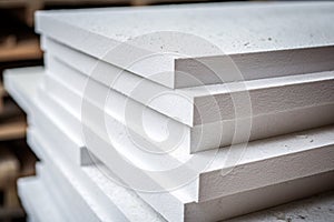 Stack of white extruded polystyrene sheets insulative material for buildings