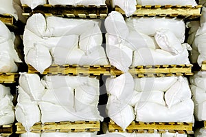 Stack of white flour in storehouse