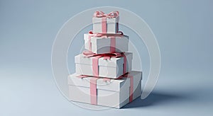 Stack of White Gift Boxes with Pink Ribbons
