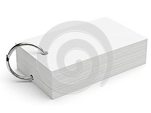 Stack of white index cards with metal ring binder