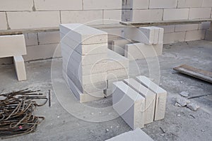 Stack of white Lightweight Concrete block, Foamed concrete block