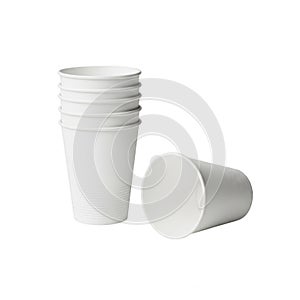 Stack of white paper cups isolated on transparent background