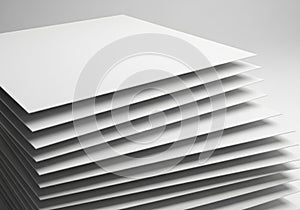 A stack of white paper sheets is arranged neatly, creating a